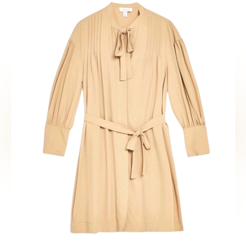 💫 #108 Topshop Modern Wheat Colored Pintuck Mini Dress Size 6 NWT
